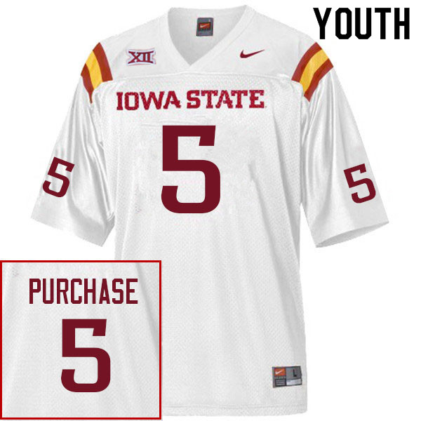 Youth #5 Myles Purchase Iowa State Cyclones College Football Jerseys Sale-White - Click Image to Close